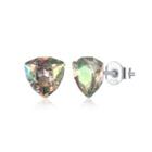 925 Sterling Silver Simple Geometric Triangle Green Austrian Element Crystal Stud Earrings Silver - One Size