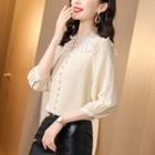 3/4-sleeve Lace Trim Beaded Blouse
