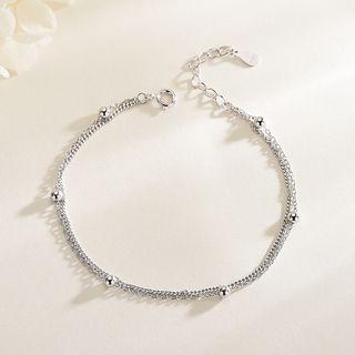 925 Sterling Silver Bead Bracelet Brs082 - Silver - One Size