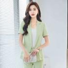 Short-sleeve Single-button Blazer / Straight Leg Dress Pants / Set