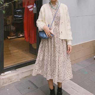 Floral Stand-collar Medium Long Dress