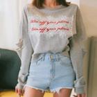 Lettering Lace-panel Ripped Sweatshirt
