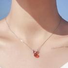 Deer Pendant Necklace Red & Silver - One Size