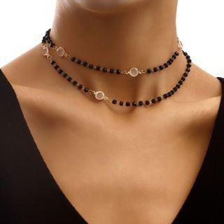 Rhinestone Layered Choker 1 Pc - Black - One Size