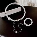 Faux Pearl Chain Ring Bracelet White Pearl - Silver - One Size