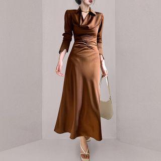 Set: V-neck Shirt + Midi A-line Skirt