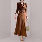 Set: V-neck Shirt + Midi A-line Skirt
