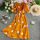 V-neck Polka Dot Short-sleeve Chiffon Dress