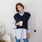 V-neck Sleeveless Cable-knit Sweater