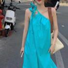 One-shoulder Drawstring Midi Shift Dress