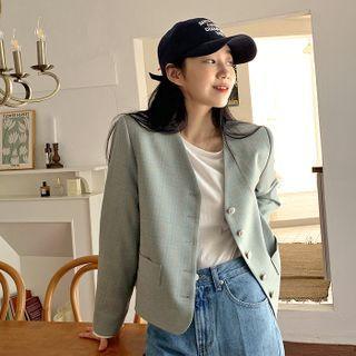Button-up Plaid Jacket Blue - One Size