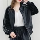 Sequined Faux Leather Zip Jacket