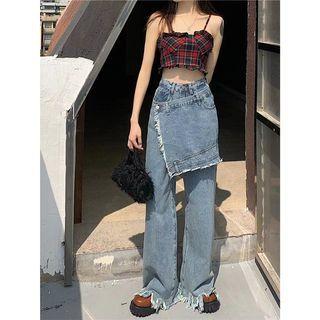 Mock Two-piece High Waist Wide Leg Jeans