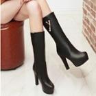 High-heel Fleece-lining Beaded Mid-calf Boots