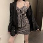 Spaghetti Strap Bow-front Mini Sheath Dress