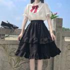 Bow Short-sleeve Shirt / Ruffle Trim A-line Skirt