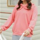 Plain Tie-neck Hoodie Coral Pink - One Size