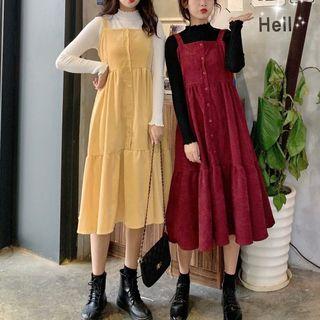 Mock Neck Long Sleeve Top / A-line Pinafore Dress