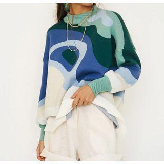 Mock-neck Color Block Knit Top / Sleeveless Knit Top