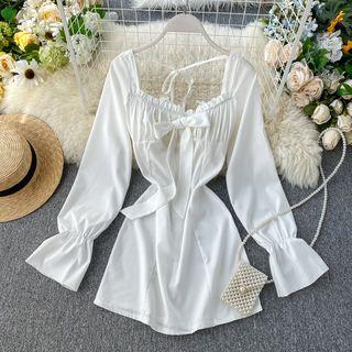 Long-sleeve Crinkled Mini A-line Dress