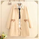Bear Embroidered Lapel Long Jacket