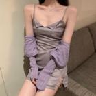 Spaghetti Strap Glitter Mini Bodycon Dress / Knit Cardigan