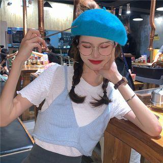 Short-sleeve Plain T-shirt / Cropped Camisole Top