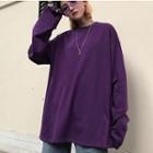Letter Embroidered Long-sleeve T-shirt Purple - One Size