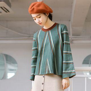 Contrast Stripe Round Neck Knit Top