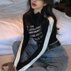 Turtle-neck Letter Contrast-trim Top