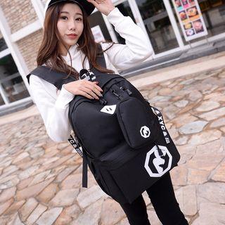 Set: Printed Nylon Backpack + Pouch