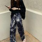 Tie-dyed Wide-leg Pants Navy Blue - One Size