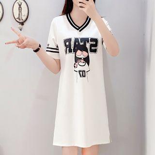 V-neck Cartoon Print Mini A-line Dress