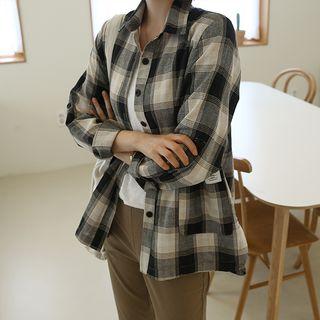 Tap-sleeve Checked Shirt