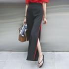 Contrast-trim Slit Wide-leg Pants