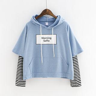 Printed Striped Panel Cropped Hoodie