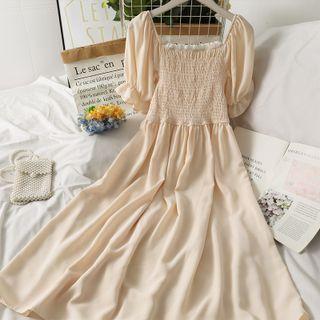 Ruffled-trim Smocked Midi Dress