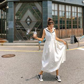 Sailor-collar Sleeveless Shirtwaist Long Dress