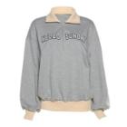 Zip-collar Two-tone Lettering Sweatshirt