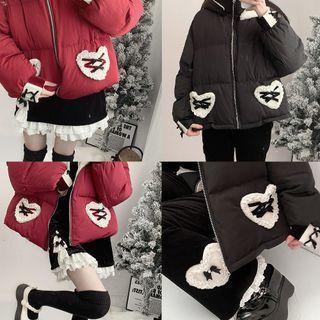 Hooded Padded Jacket / Lace Trim Mini A-line Skirt
