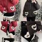 Hooded Padded Jacket / Lace Trim Mini A-line Skirt