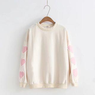 Heart Applique Long Sleeve Top Beige - One Size