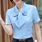 Tie-neck Short-sleeve Shirt / Pinstriped Dress Pants
