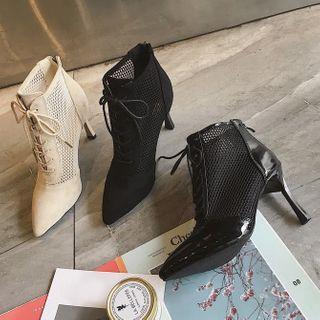 Pointed High Heel Mesh Back Zip Sandals