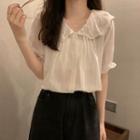Short-sleeve Collared Pleated Blouse