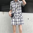 Plaid Shirt Dress Plaid - Blue - One Size