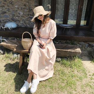 Gathered-waist Linen Maxi Dress