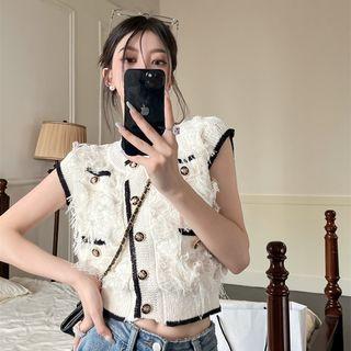 Sleeveless Button-up Knit Top White - One Size
