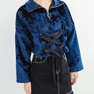 Pleuche Lace-up Cropped Pullover