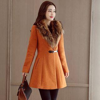 Furry Collar Buckled Coat